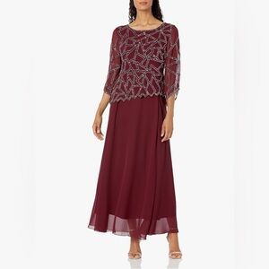 J Kara Women's 3/4 Angle Sleeve Geometrical Beaded Bodice Popover Dress- SIZE 8